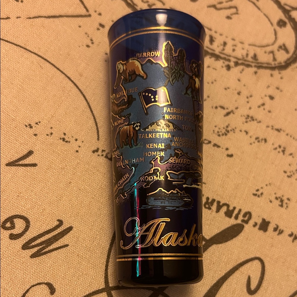 Alaska Collectible Souvenir Tall Shooter Shot Glass Map of Alaska 🦅 🐻